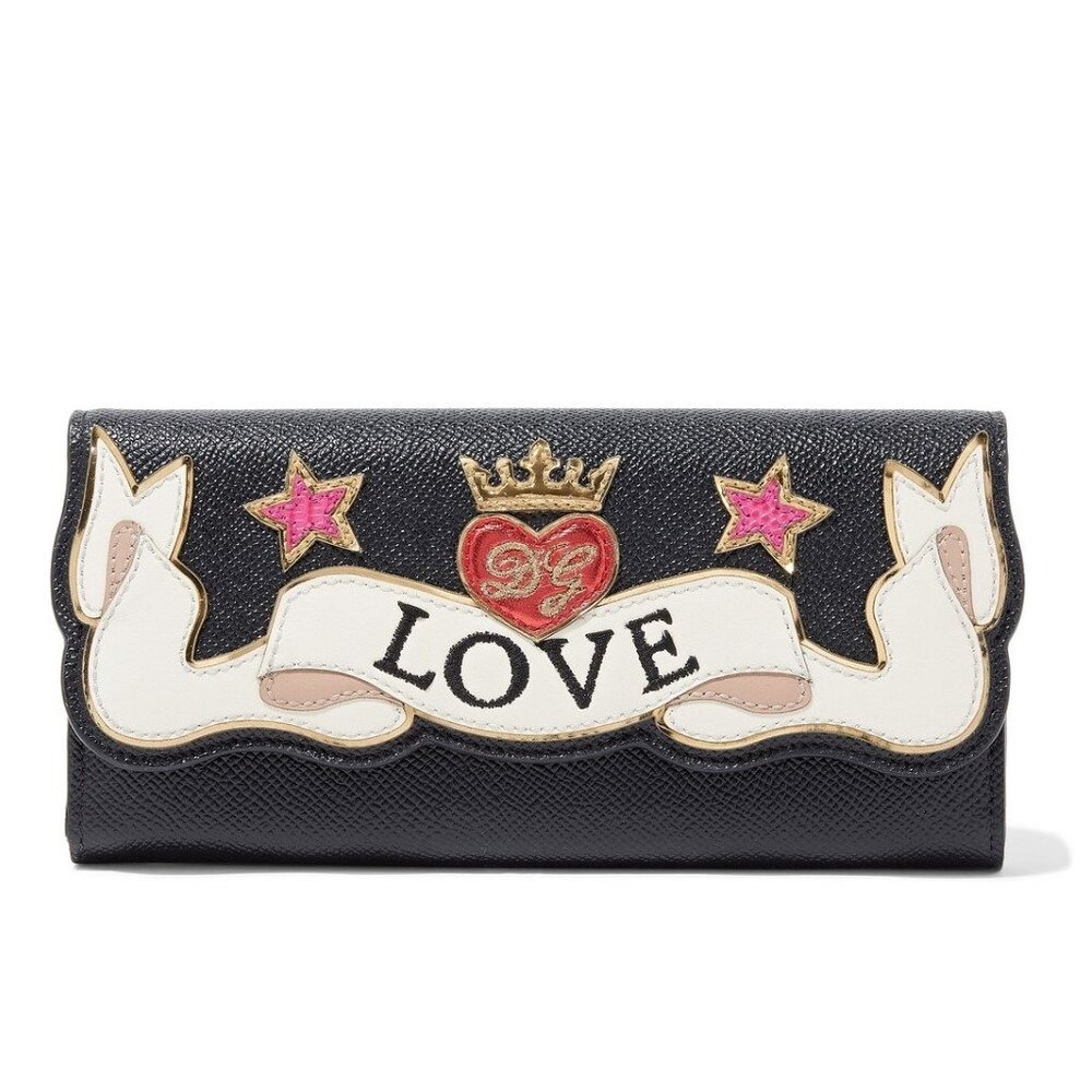 💗 NEW Dolce & Gabbana Love Appliquéd Leather Continental Wallet